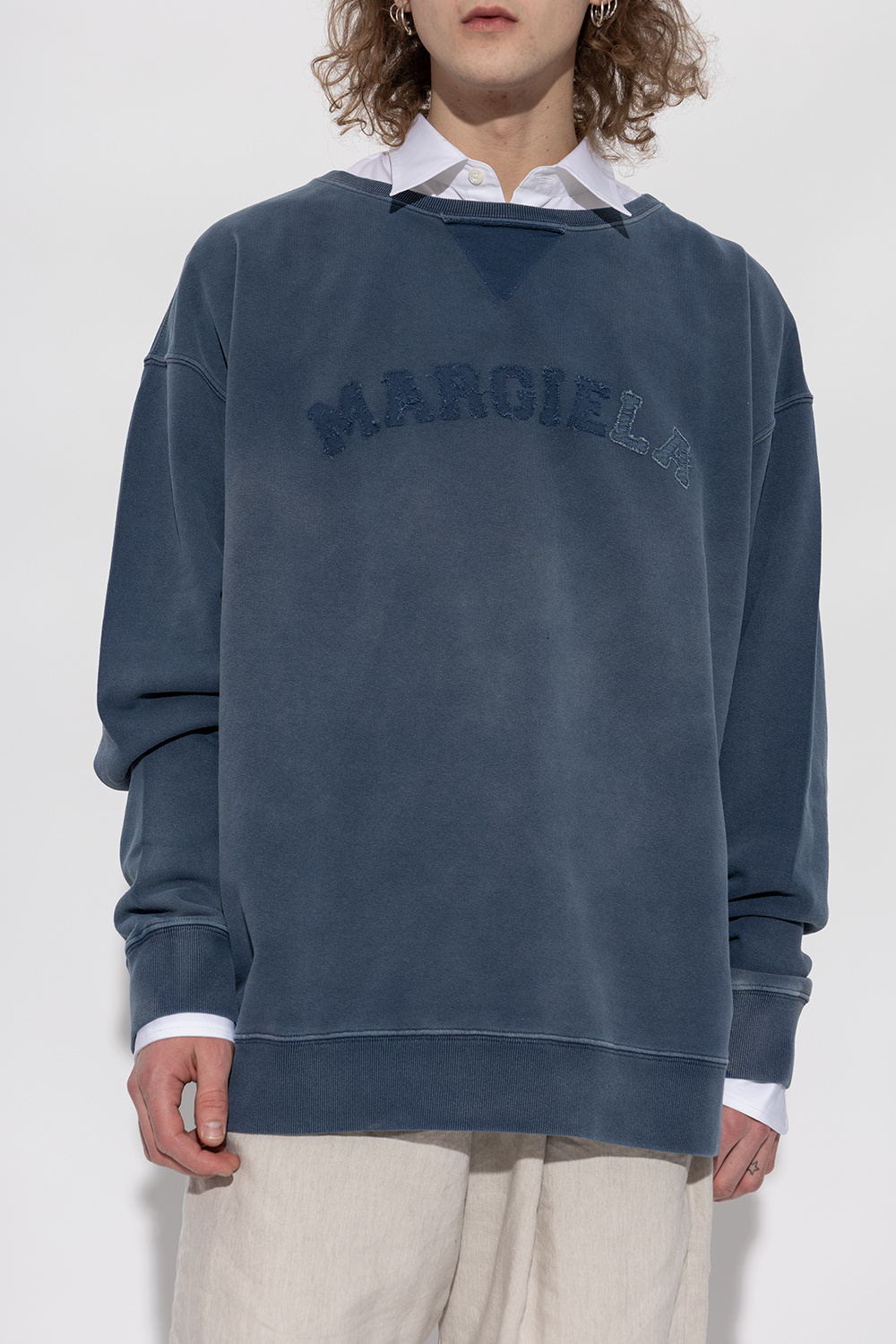★【MAISON MARGIELA】★BLUE COTTON OVERSIZE SWEATSHIRT★ Maison Margiela Handwritten Cotton Sweatshirt | Blue | FARFETCH